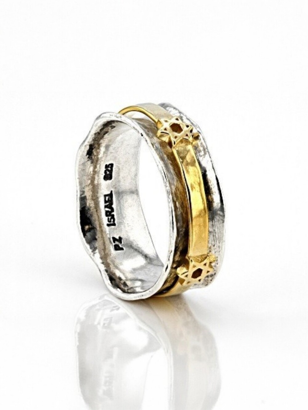 PZ Israel 925 14K Yellow Gold Over Sterling Silver Star of David Spinner Ring 8